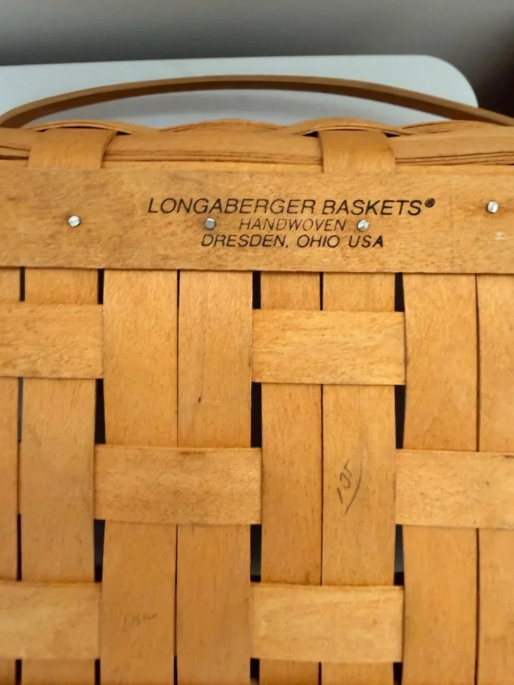 Longaberger Handwoven Lunch Basket With Wooden Top Double Handle Signed 2001